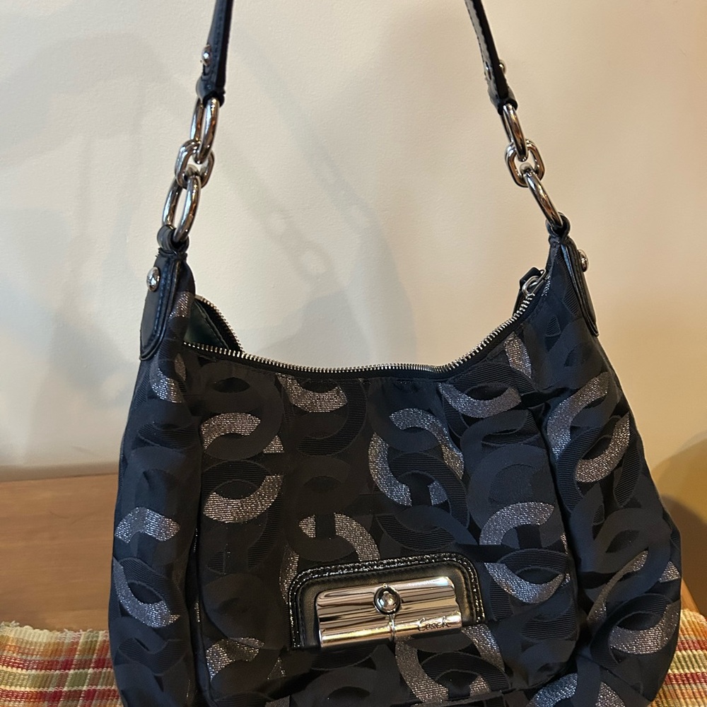 Coach Black and Silver Shoulder Bag